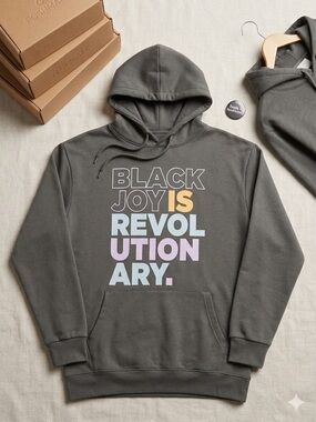 Graphic Hoodie - 'BLACK JOY IS REVOLUTIONARY' Text - Gray